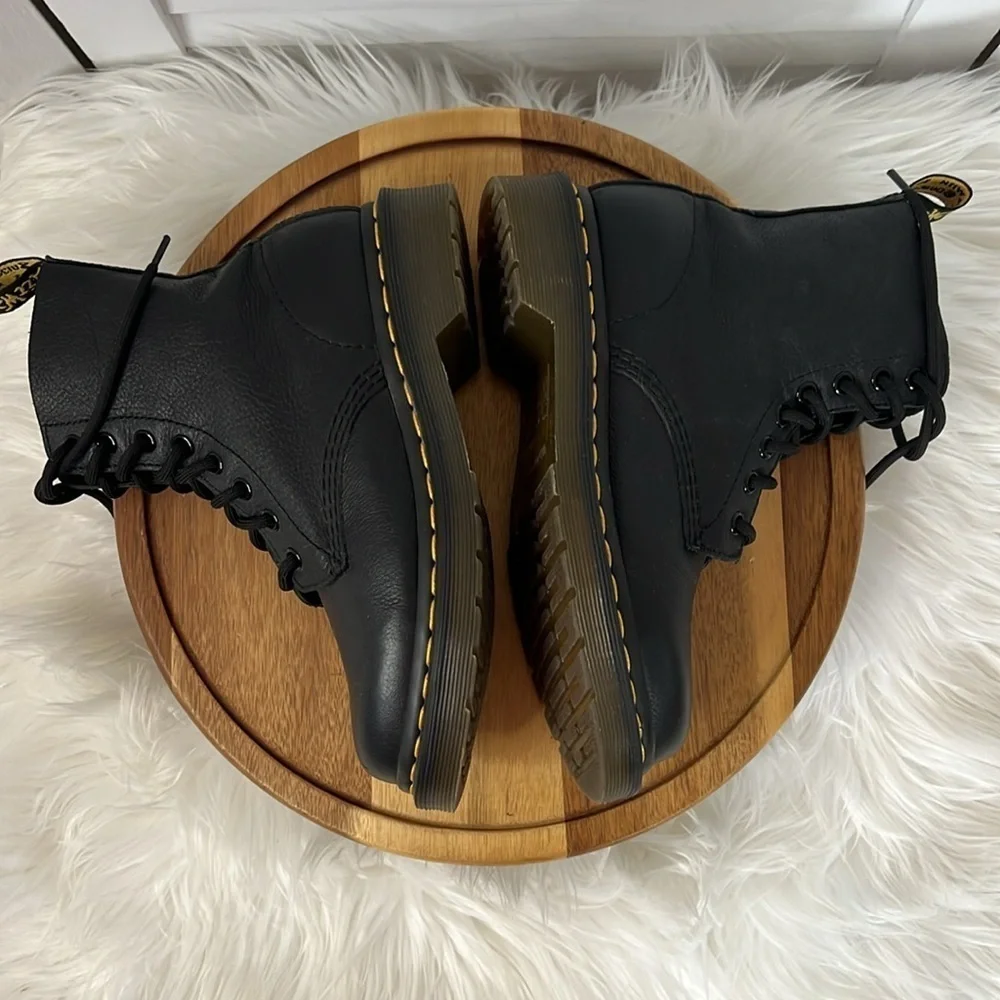 DR. MARTENS 1460 Smooth Black Leather Lace Up Boots Size Womens 5 - Picture 7 of 10